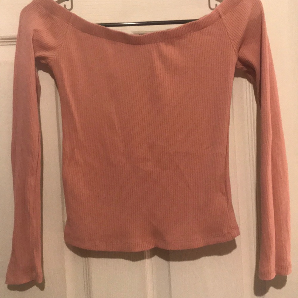 Blush pink Off Shoulder Long Sleeve Crop Top